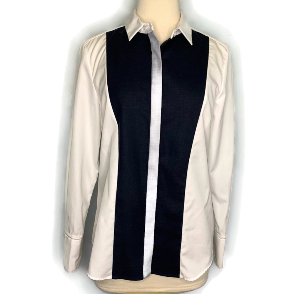 Argent Women’s White Gray Panels Front Buttoned Shirt Blouse Size 8 NWOT!